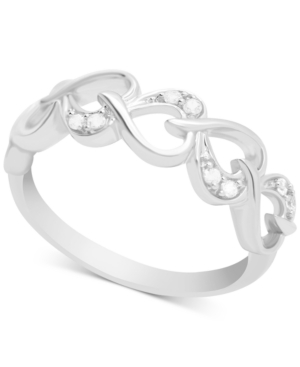 Macy's Diamond Heart Chain Ring (1/10 Ct. T.w.) In Sterling Silver In Sterling Silver