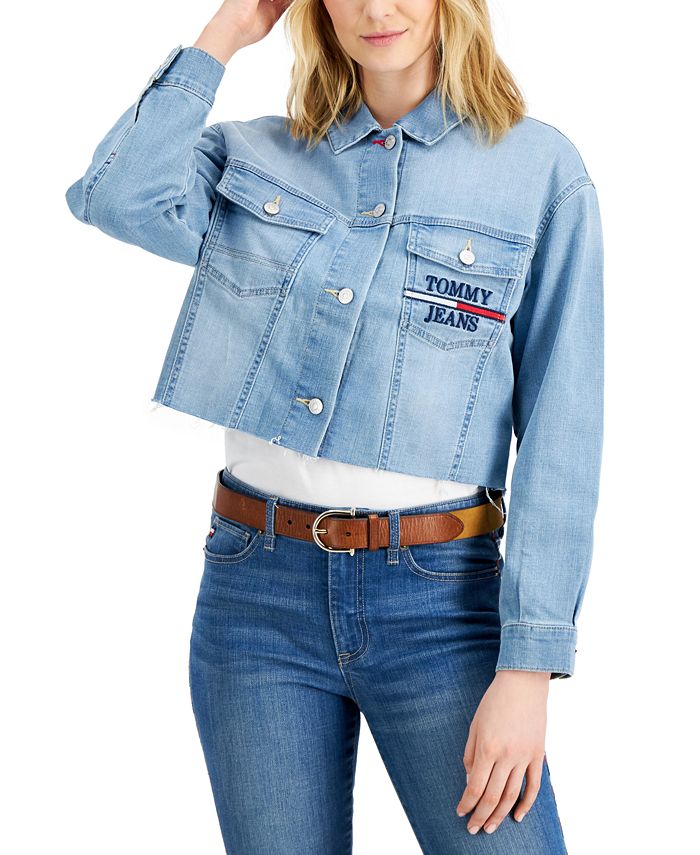 Tommy Jeans Frayed-Hem Logo-Pocket Trucker Jean Jacket - Macy's
