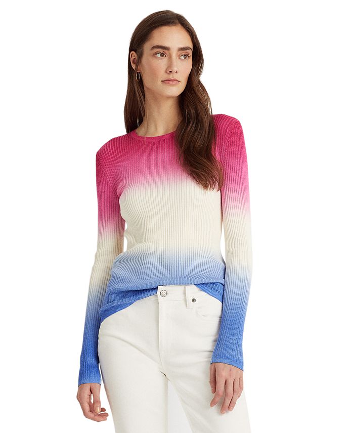 Lauren Ralph Lauren Petite Dip-Dyed Ribbed Sweater - Macy's