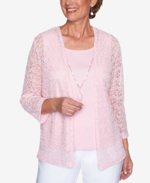 Alfred Dunner Plus Size Classics Popcorn Knit Two For One Top In Petal