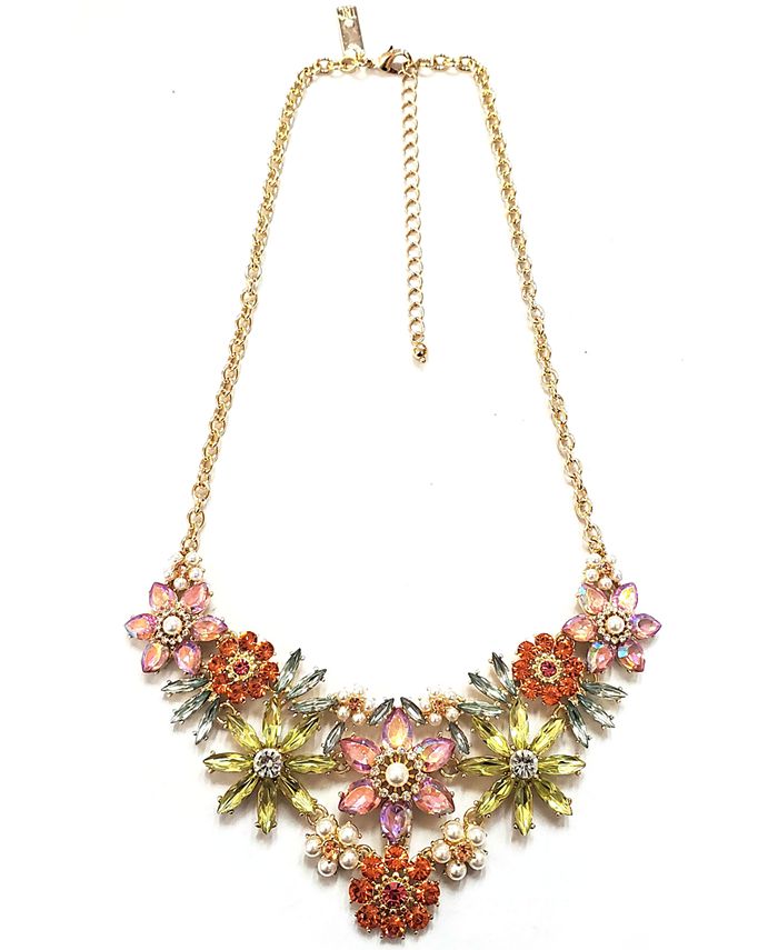 INC International Concepts Gold-Tone Multicolor Flower Frontal Necklace ...