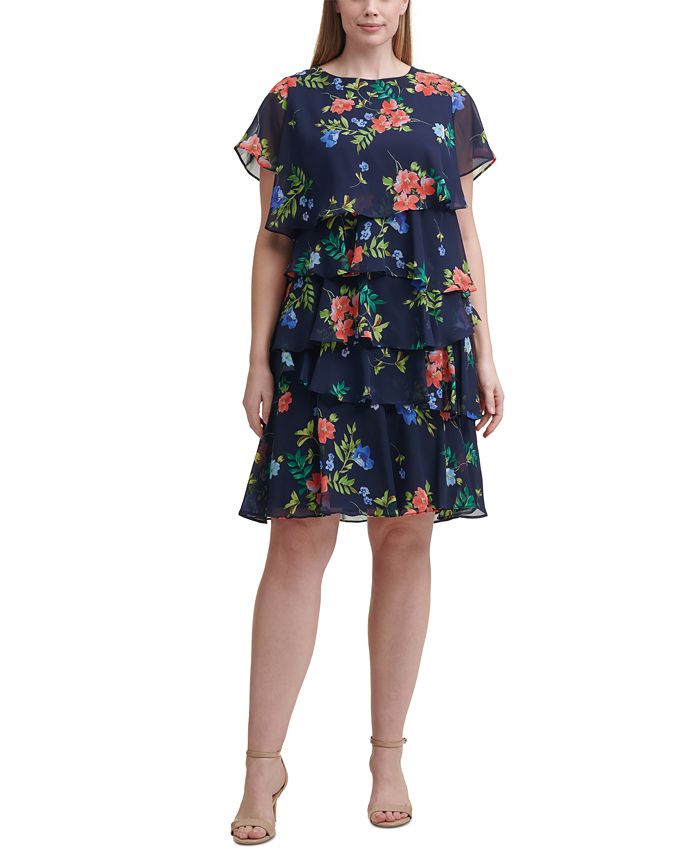 Jessica Howard Plus Size Floral-Print Tiered Dress - Macy's