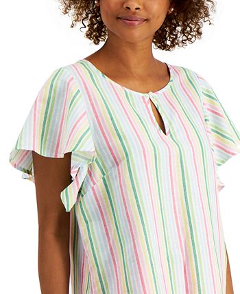 Stripe Flutter Sleeve Top | Pine