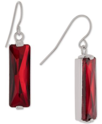 Color Crystal Rectangle Drop Earrings in Sterling Silver
