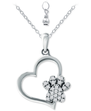 Giani Bernini Cubic Zirconia Heart & Paw 18" Pendant Necklace, Created For Macy's In White