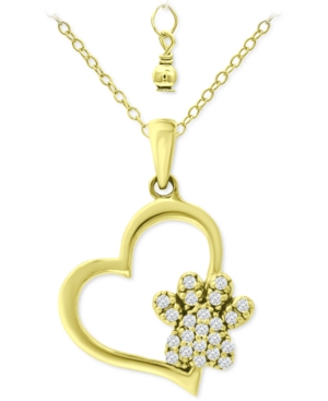 Giani Bernini Cubic Zirconia Heart & Paw 18" Pendant Necklace, Created For Macy's In Gold