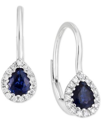 Sapphire 3 4 ct. t.w. Diamond 1 8 ct. t.w. Teardrop Halo Drop Earrings in 14k White Gold