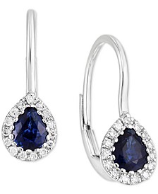 Sapphire (3/4 ct. t.w.) & Diamond (1/8 ct. t.w.) Teardrop Halo Drop Earrings in 14k White Gold