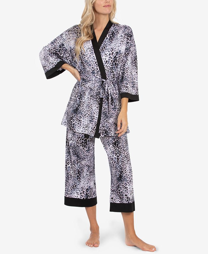 Linea Donatella LeopardPrint Wrap Robe, Cami & Capri Pajama Set Macy's