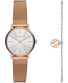 AX Women's Rose Gold-Tone Mesh strap Watch with Bracelet 28mm