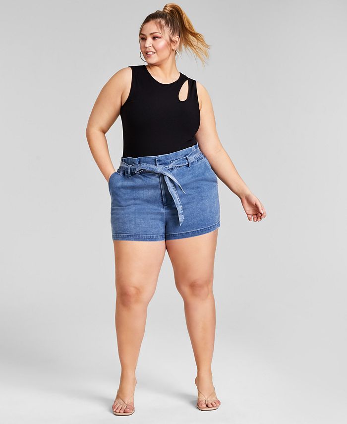 Nina Parker Trendy Plus Size Paper Bag Waist Shorts, Created for Macy's ...
