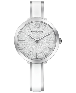 Shop Swarovski Women's Swiss Crystalline Delight Stainless Steel & White Bangle Bracelet Watch 32mm