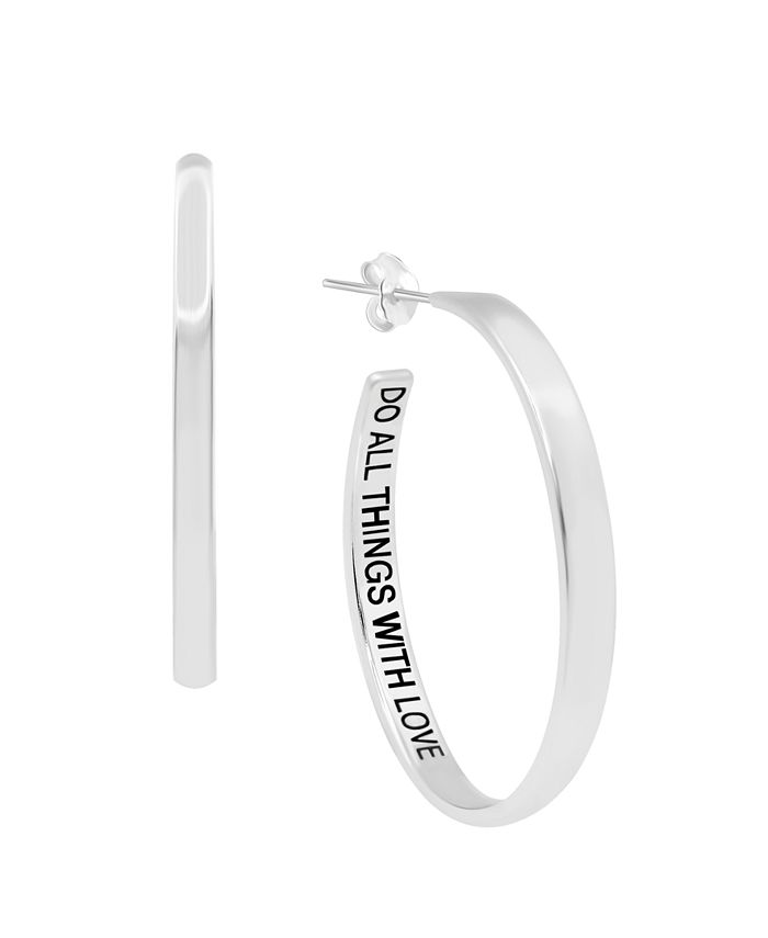 Essentials - Polished "Do All Things With Love" Message C-Hoop Earring in Fine Silver Plate