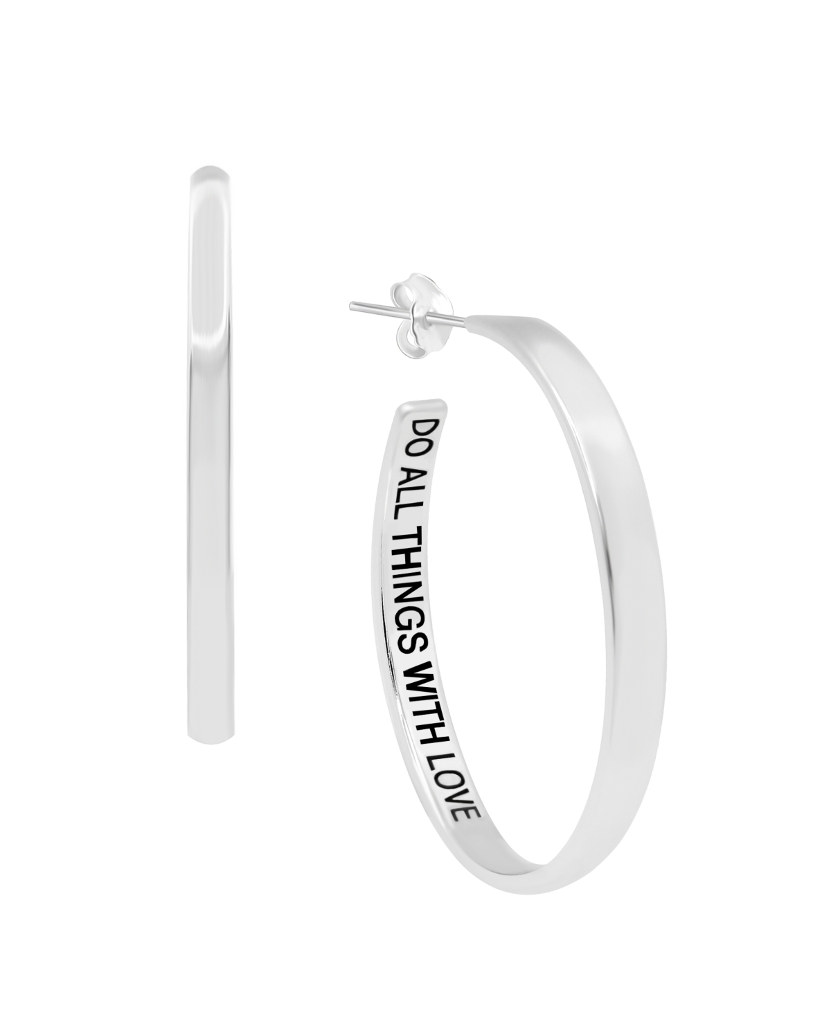 And Now This Polished "Do All Things With Love" Message C-Hoop Earring in Silver Plate - Silver