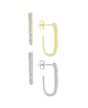Essentials Crystal Duo J-hoop Earrings In Silver Plate And Gold Plate In Two Tone