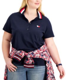 Plus Size Stripe-Collar Polo 