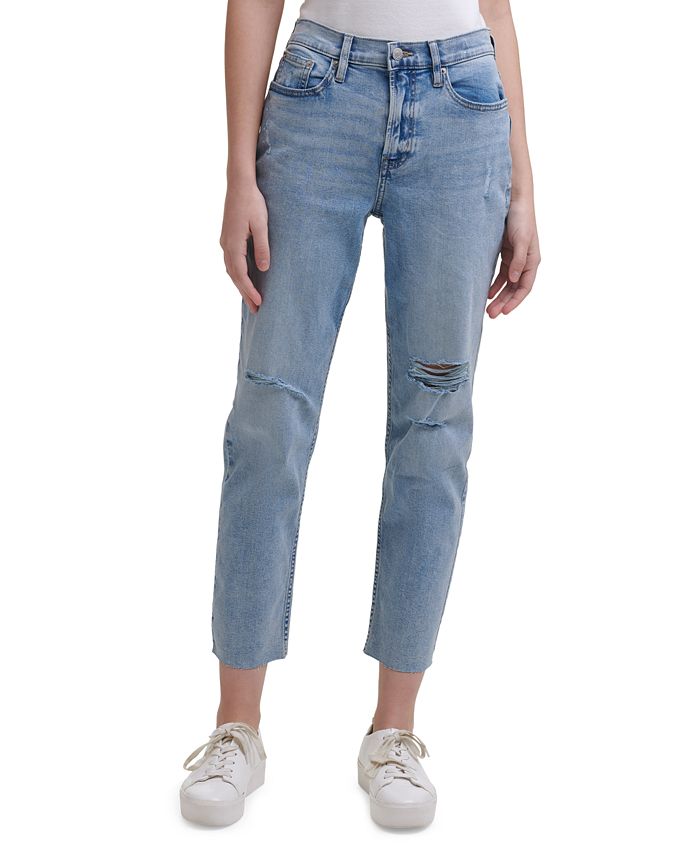 Calvin Klein Jeans High-Rise Distressed Ankle Jeans - Macy's