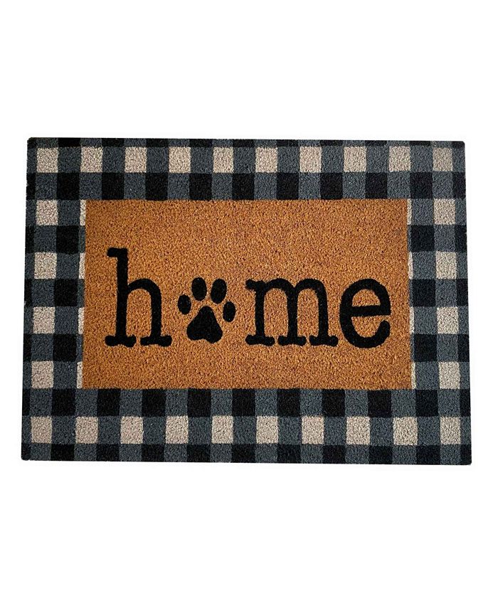Elrene - Farmhouse Living Paw Print Home Buffalo Check Coir Doormat, 18"x30"