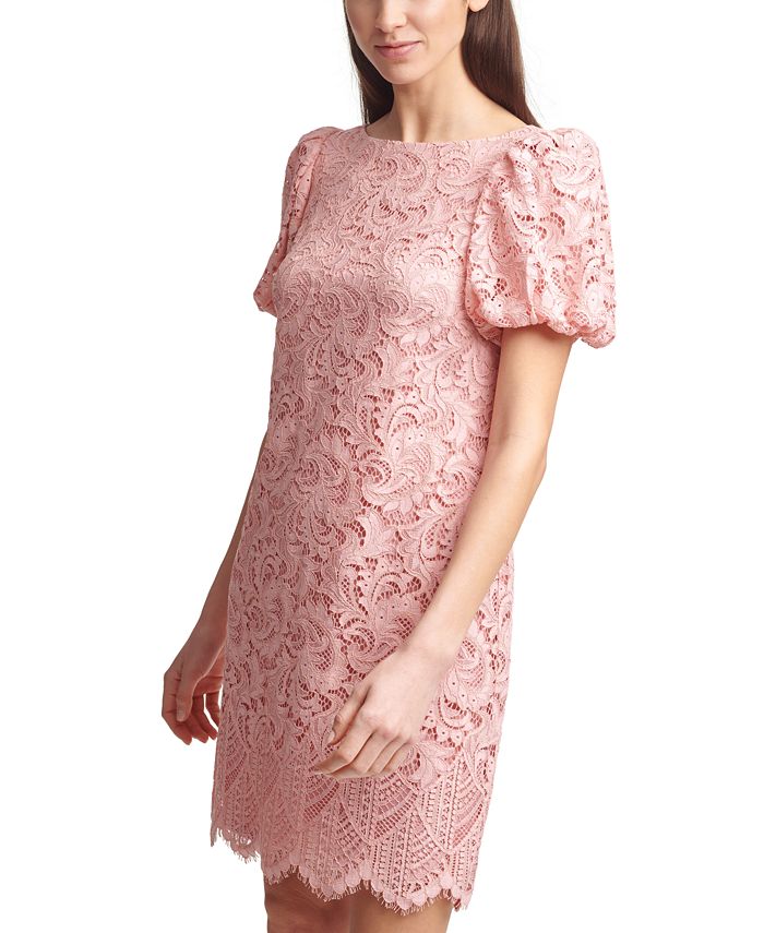 Jessica Howard Petite Lace Puff-Sleeve Shift Dress - Macy's