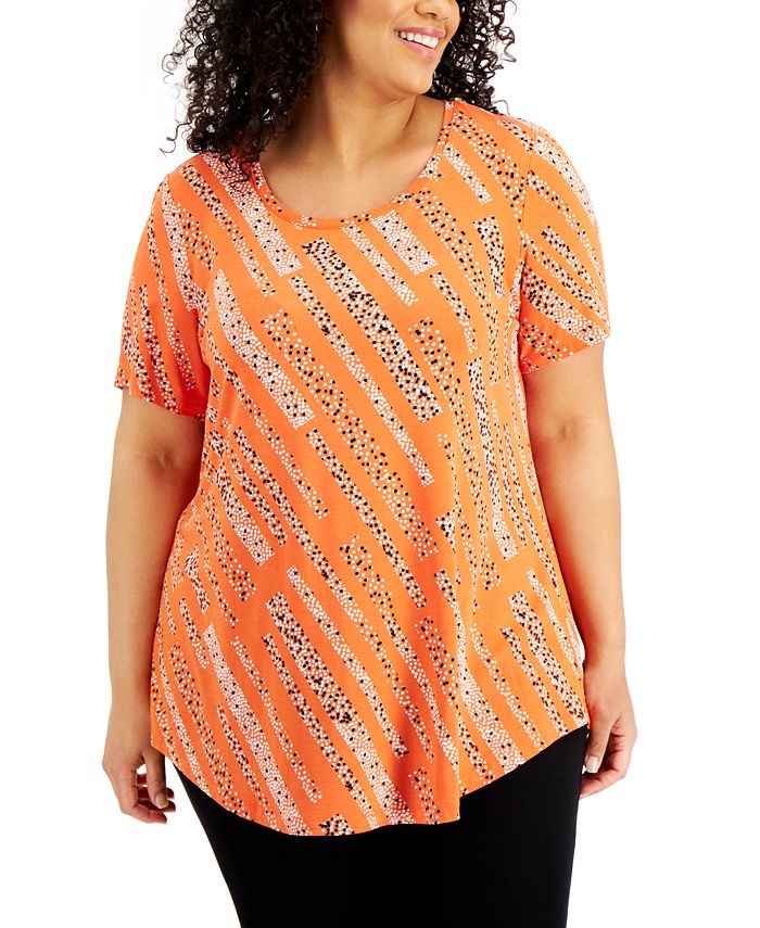 JM Collection Plus Size Printed Short-Sleeve Top, Created for Macy's ...