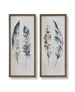 Graham & Brown Painterly Feathers Framed Canvas Wall Art, Set Of 2 In Natural