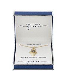 Gratitude & Grace Silver Plated Cubic Zirconia Hamsa Pendant Necklace