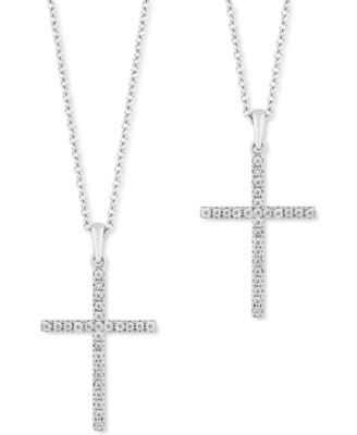 Hallmark Diamonds - 2-Pc. Set Diamond "Wear One Share One" Cross Pendant Necklaces (1/5 ct.tw) in Sterling Silver, 16" + 2" extender