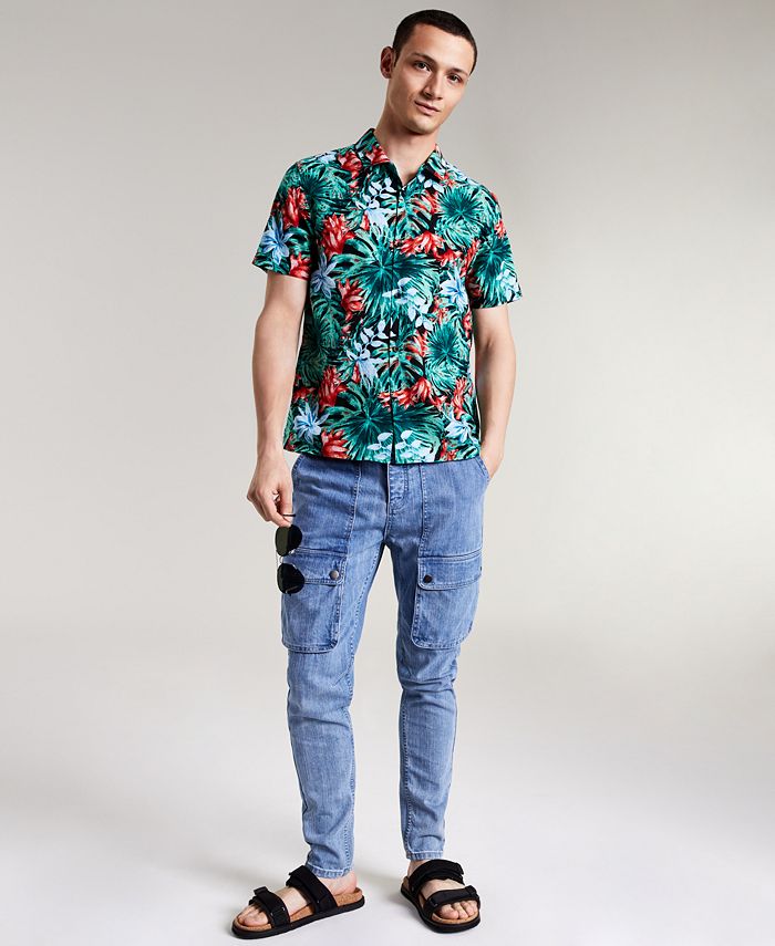 Sun + Stone Men's Elio Floral Linen Short Sleeve Shirt, Created for ...
