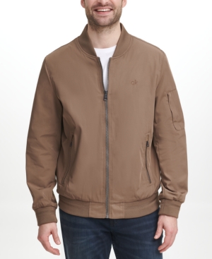 Calvin Klein Men's Full-zip Flight Jacket With Embroidered Tonal Logo In Dark Tan