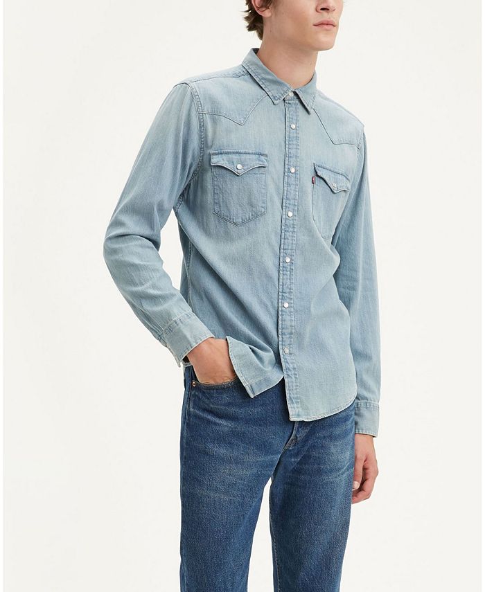Levi's Men's Classic Clean Standard Fit Denim Western Shirt u0026 Reviews -  Casual Button-Down Shirts - Men - Macy's levi's denim shirt