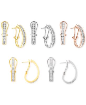 Diamond Channel-Set J-Hoop Earrings (1/2 ct. t.w.) in 10k White , Yellow or Rose Gold