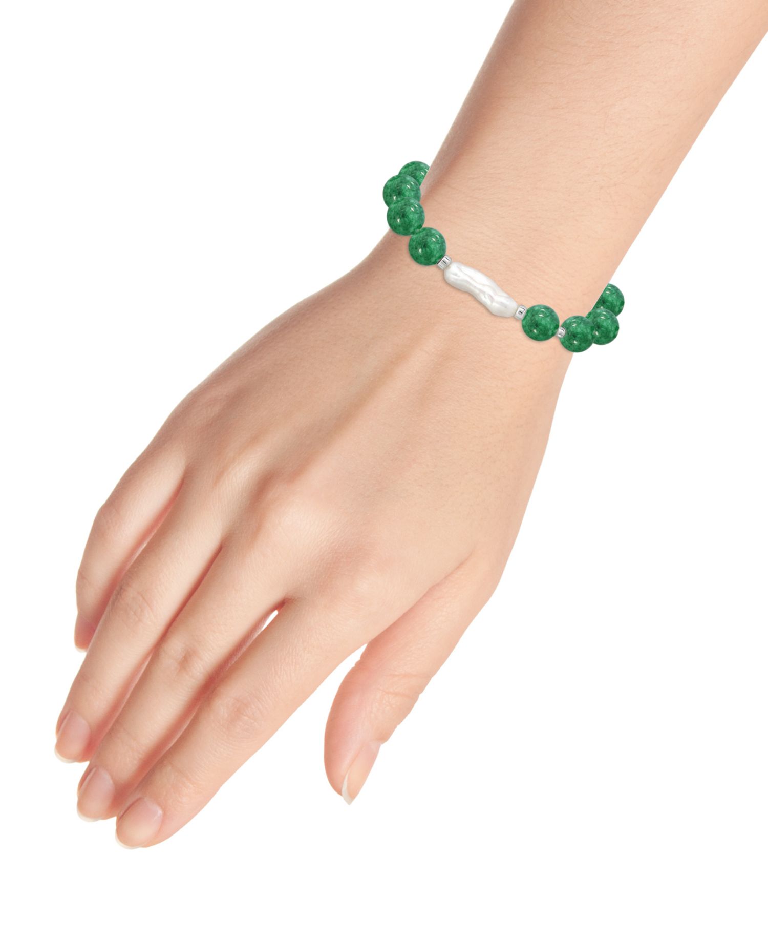 Genuine Stone Bead Biwa Pearl Stretch Bracelet