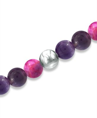 Genuine Stone Bead Stretch Bracelet with Silver Plate or Gold Plate Bead Accent