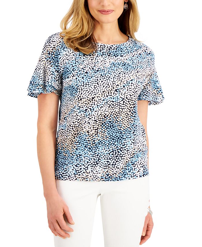 JM Collection Short Sleeve Printed Top, Created for Macy's - Macy's