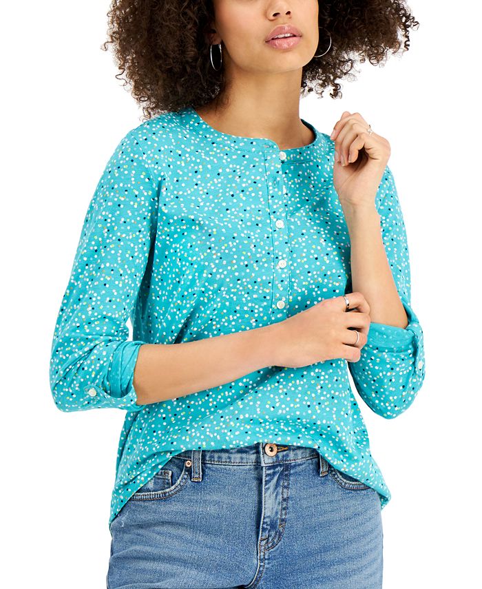 Style & Co DotPrint 3/4Sleeve Textured Top, Created for Macy's Macy's