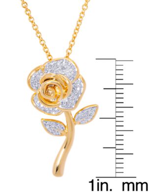 Diamond Accent Rose Flower Pendant 18" Necklace in Gold Plate