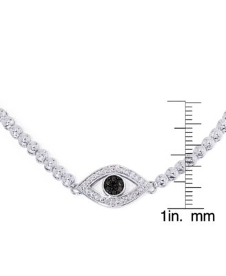 Black Diamond Accent Evil Eye Adjustable Bolo Bracelet in Silver Plate