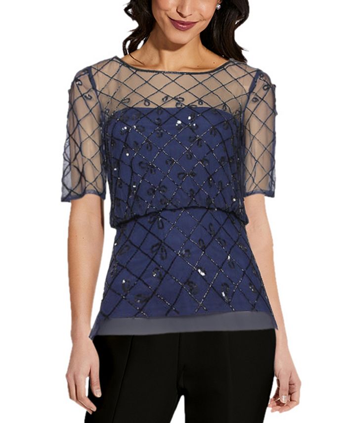 Adrianna Papell Blouson Beaded Top - Macy's