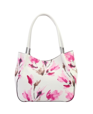 Alfani Floral Bangle Tote, Created For Macy's In Watercolor Floral/silver