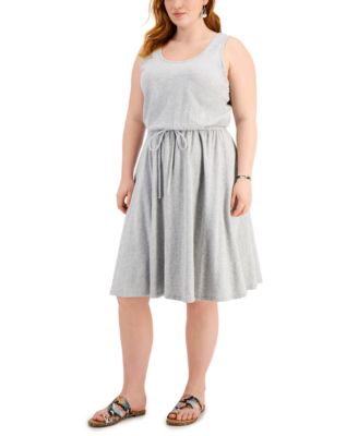 Style & Co - Plus Size Cotton Heathered-Knit Drawstring-Waist Dress