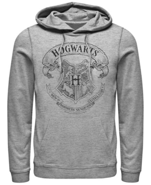 Shop Fifth Sun Men's Deathly Hallows 2 Hogwarts Crest Fleece Hoodie In Athletic Heather