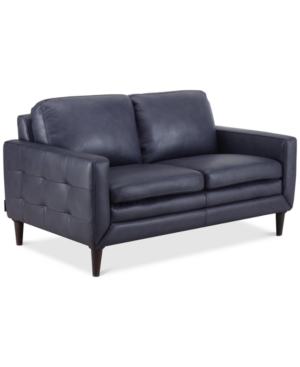 Furniture Closeout! Locasta 58" Tufted Leather Loveseat, Created For Macy's In Blue