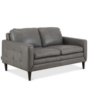 Furniture Closeout! Locasta 58" Tufted Leather Loveseat, Created For Macy's In Gray