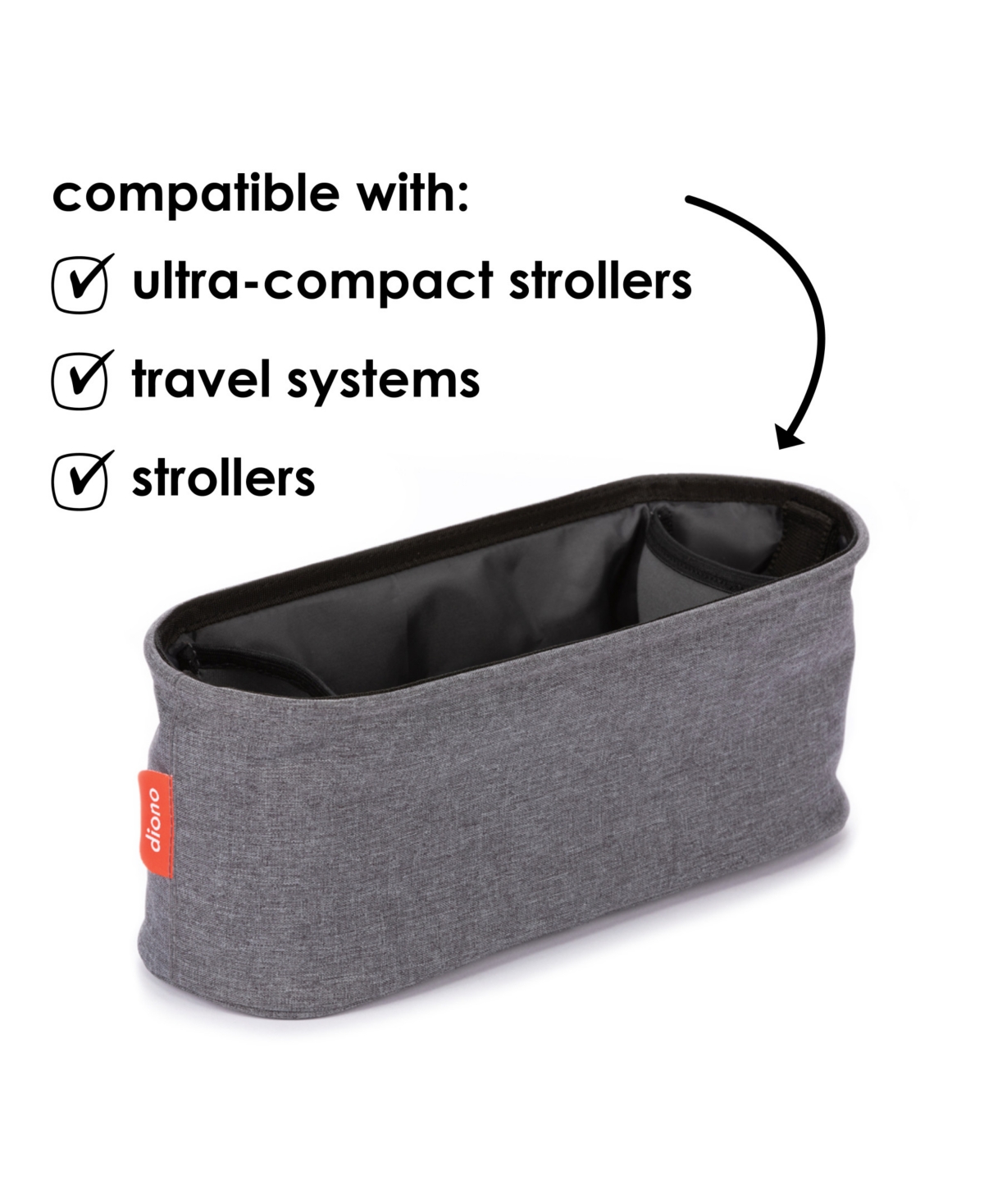 Diono Buggy Buddy Universal Stroller Organizer with Cup Holders, Secure Attachment, Zippered Pockets