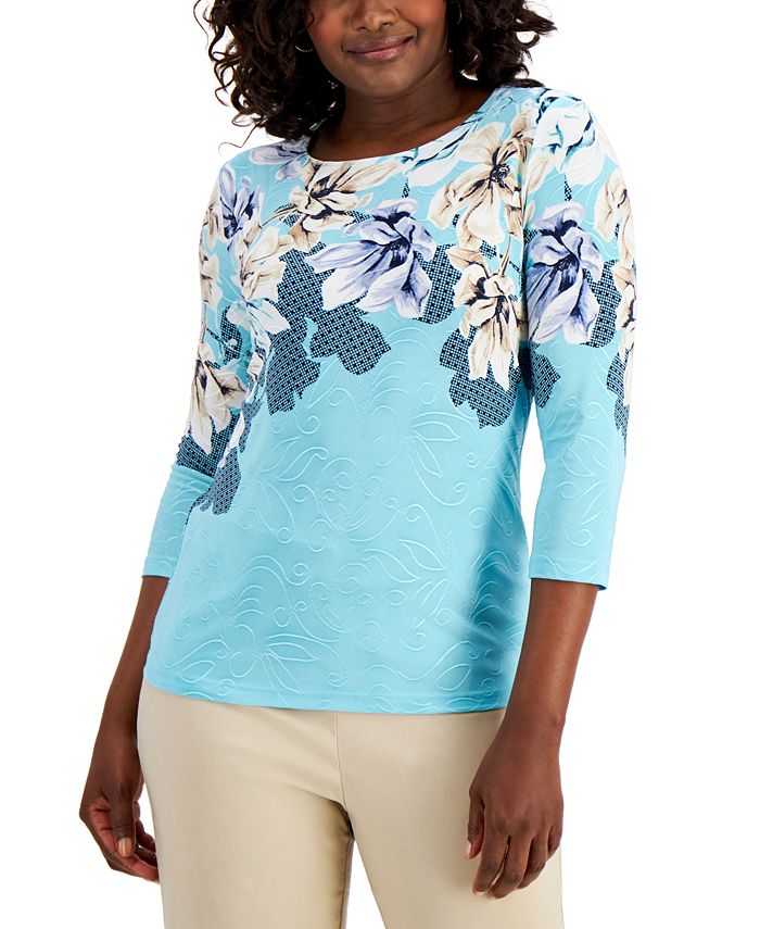 JM Collection Women's Floral-Print Jacquard Top, Created for Macy's -  ShopStyle