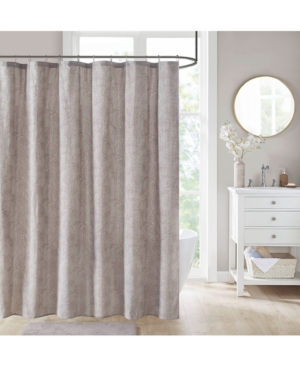 Decor Studio Marissa Cotton Textured Floral 72" X 72" Shower Curtain Bedding In Taupe