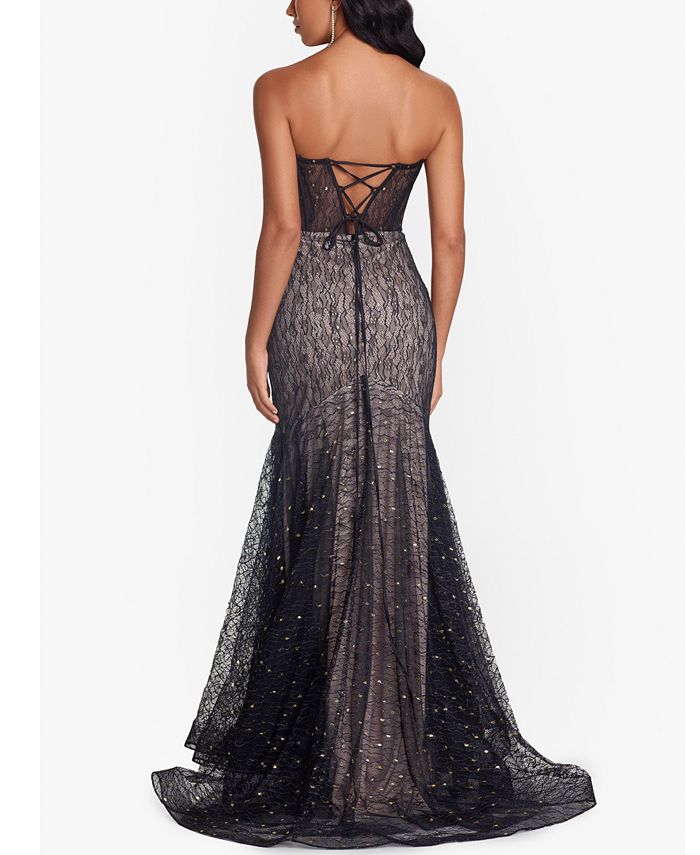 Blondie Nites Juniors' Strapless Lace Corset Gown, Created for Macy's