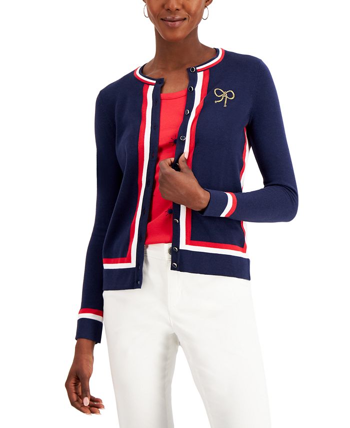 Charter Club Petite Embroidered Striped Cardigan Created for