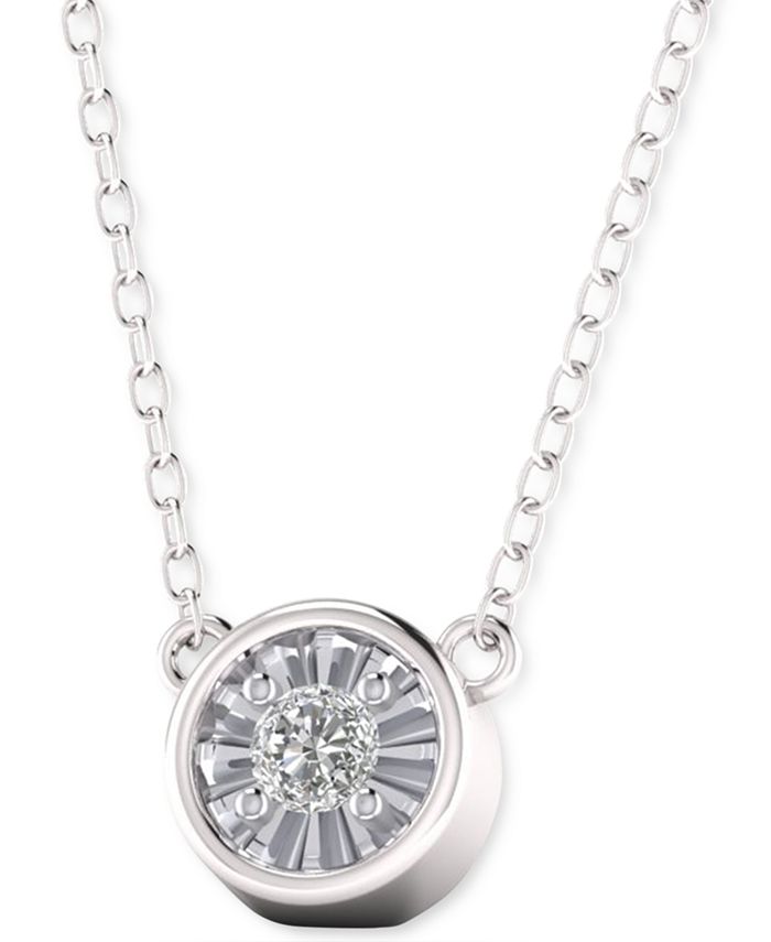 Macy's - Diamond Bezel Set Circle Pendant Necklace (1/10 ct. t.w.) in Sterling Silver or 14k Gold-Plated Sterling Silver 16" +2" extender