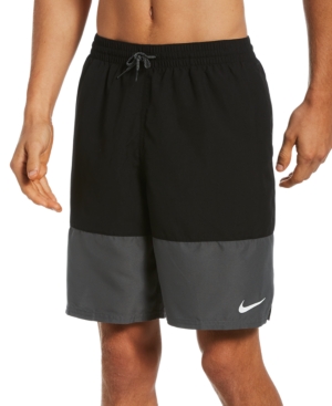 Shop Nike Men's Split Colorblocked 9" Swim Trunks In Black